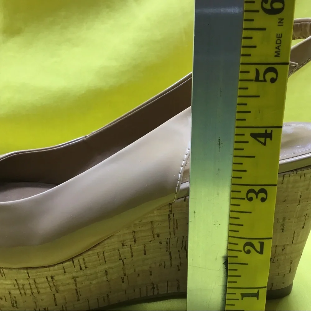 Coach Nude Patent Peep-Toe Wedge Slingbacks